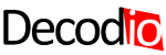 Decodio's logo consists of the word "Decod", which is in black, followed by "io", which appears in white. Behind the "io" is a red diamond.